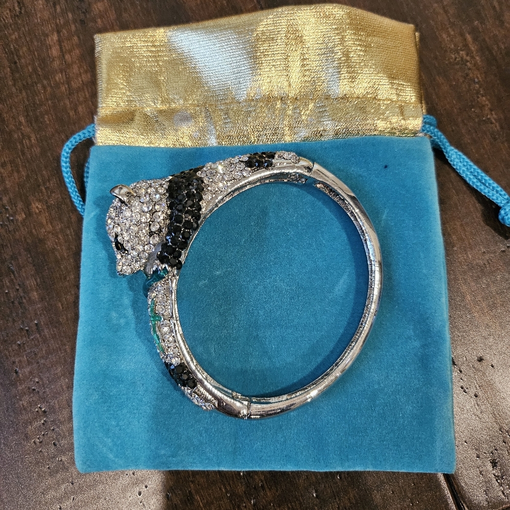 EVER FAITH Panda with Bamboo Bangle, Black w/Austrian Crystal, New